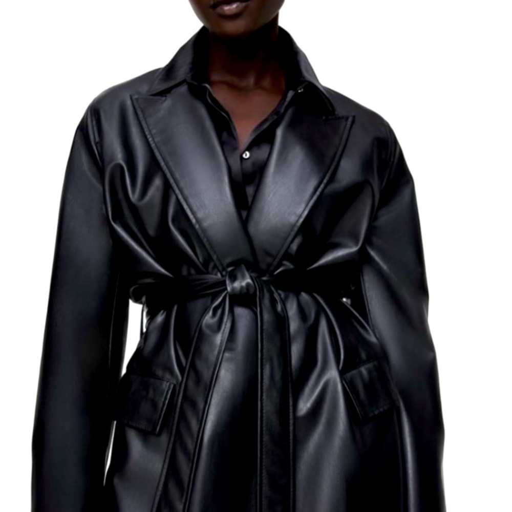 Zara faux leather belted blazer